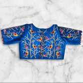 boat neck blouse designs back side with bird motif embroidery work