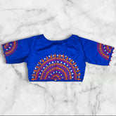 multi colour thread work with mirror boat neck blouse