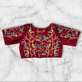 boat neck blouse pattern back side embroidery thread work