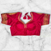 pink bichitra silk machine embroidery padded blouse