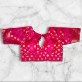 pink colour v cut padded banarasi blouse