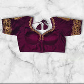purple color machine embroidery padded blouse front design