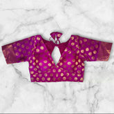 golden booti violet banarasi blouse