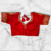 red colour semi silk padded embroidery blouse
