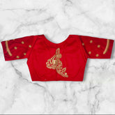 golden zari thread embroidery blouse back design