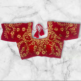 Red Velvet Golden Embroidery Stone Work Blouse