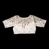 whte embroidery boat neck blouse
