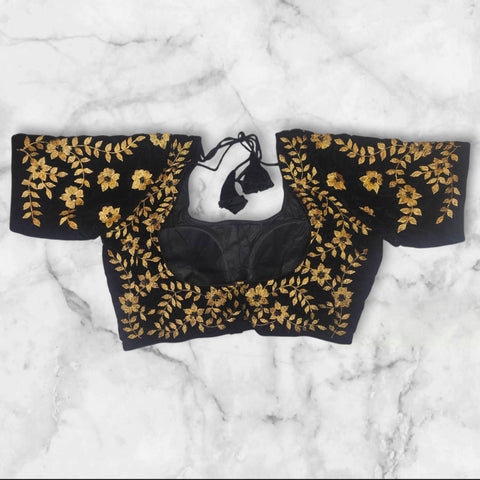 Black Velvet Golden Embroidery Stone Work Blouse