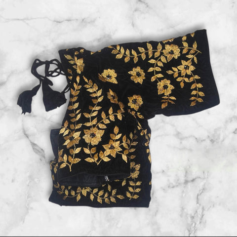 Black Velvet Golden Embroidery Stone Work Blouse