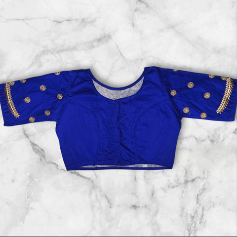 blue embroidery boat neck blouse