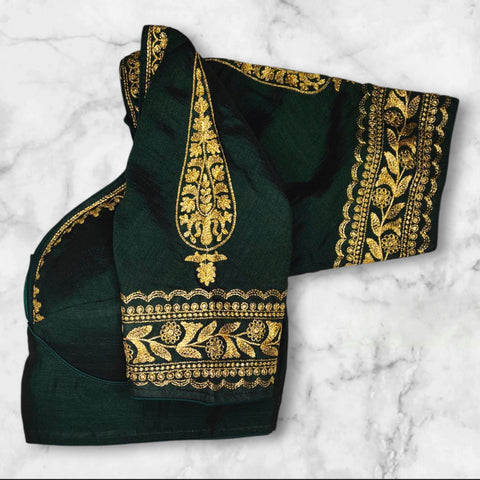 bottle green colour blouse hand design