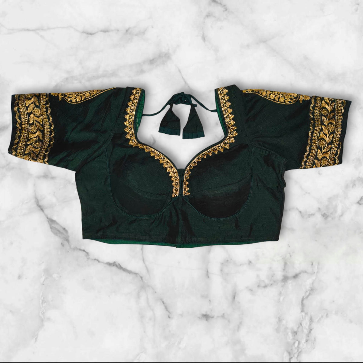 deep green bichitra silk blouse front design