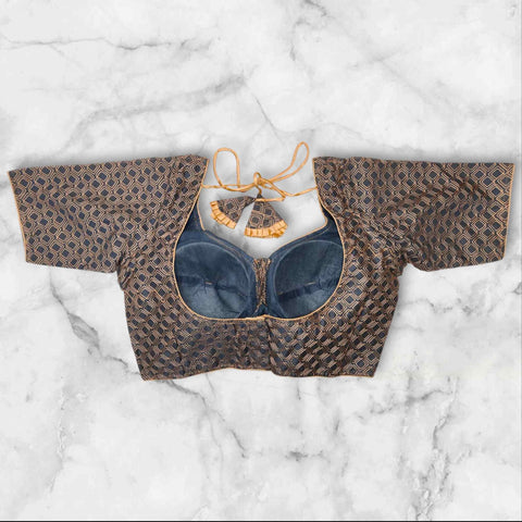 Cotton Silk Chain Stitch Sabyasachi Cut Blouse Grey Colour