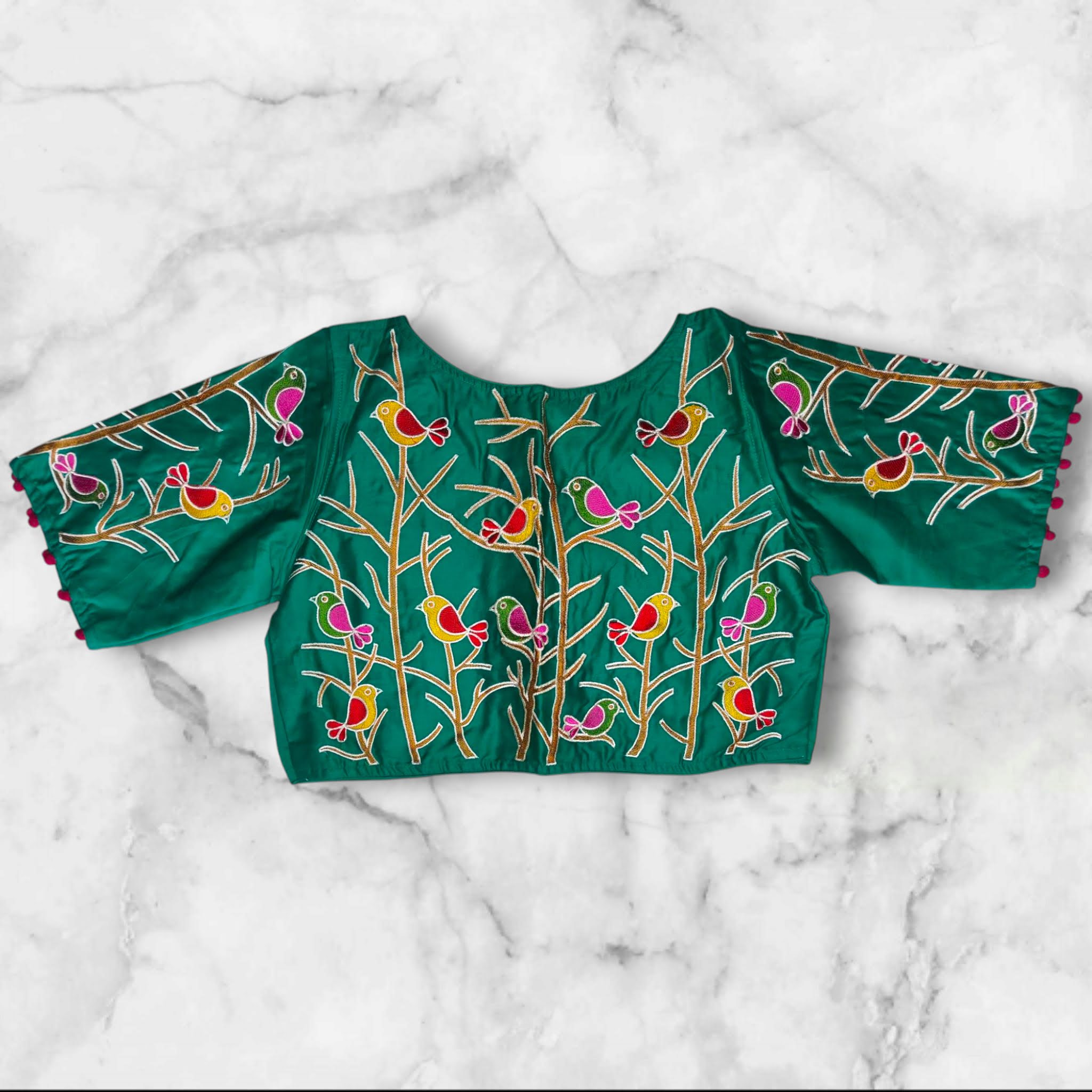 boat neck readymade embroidery bird motif blouse design