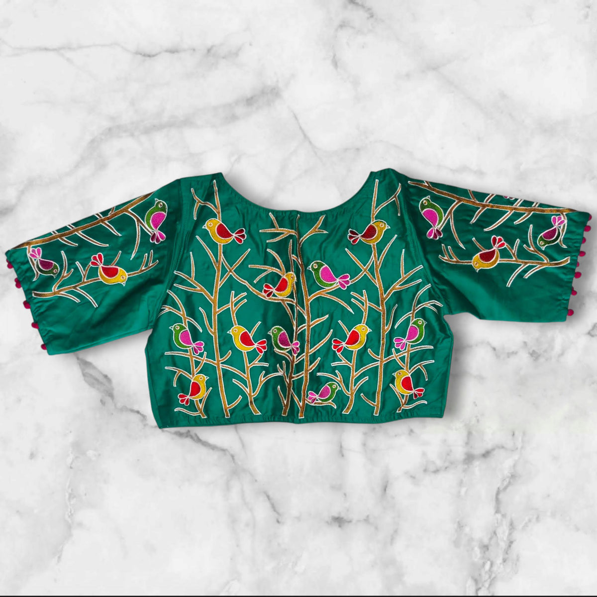 boat neck readymade embroidery bird motif blouse design