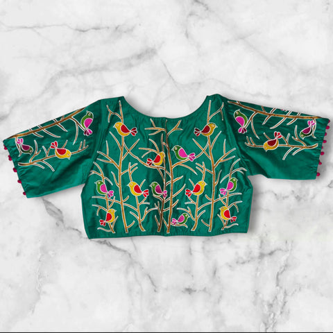 boat neck readymade embroidery bird motif blouse design