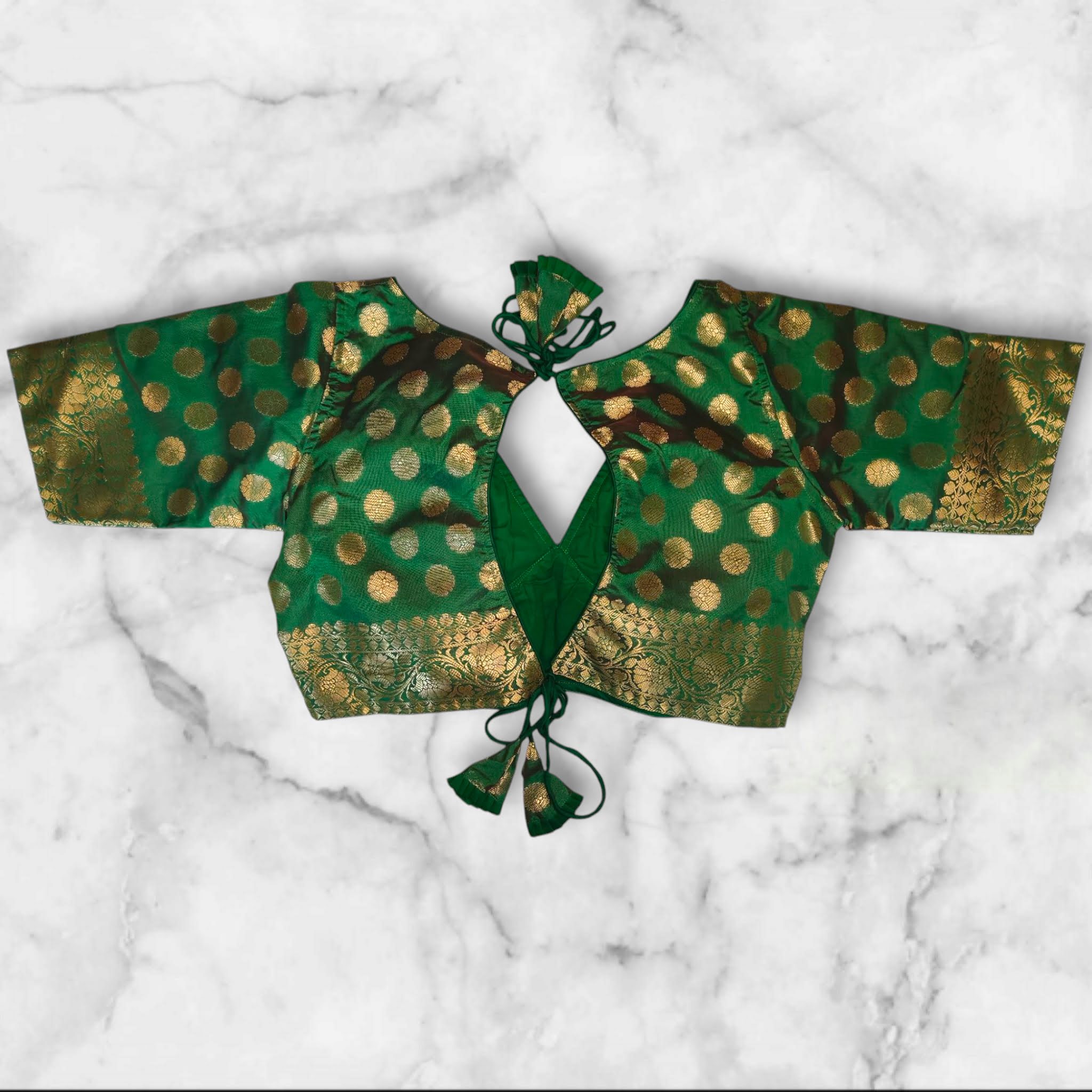 green colour banarasi blouse back design