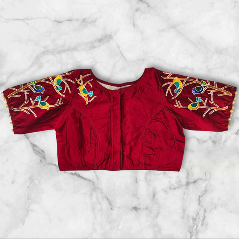 pom pom work boat neck blouse
