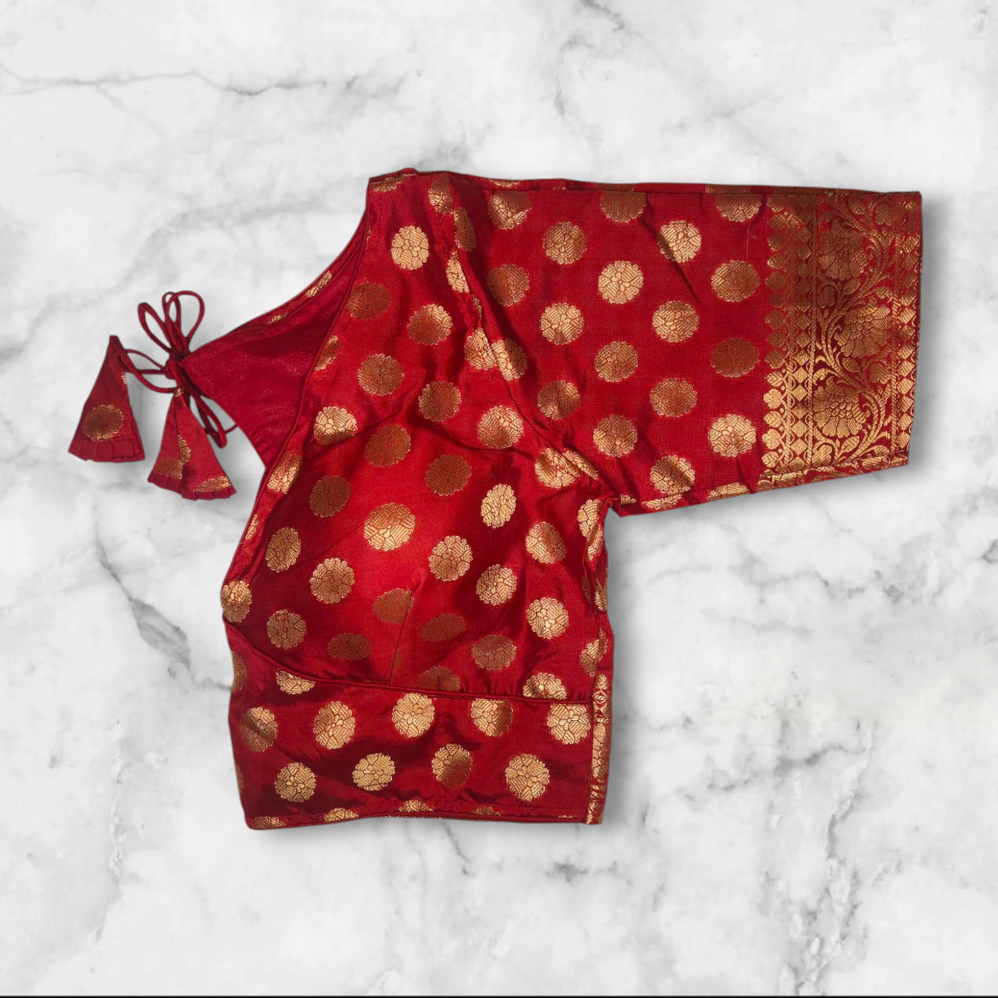 maroon padded katan elbow sleeves blouse