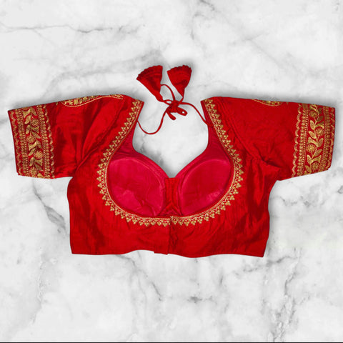 paded red colour sabyasachi cut blouse back design