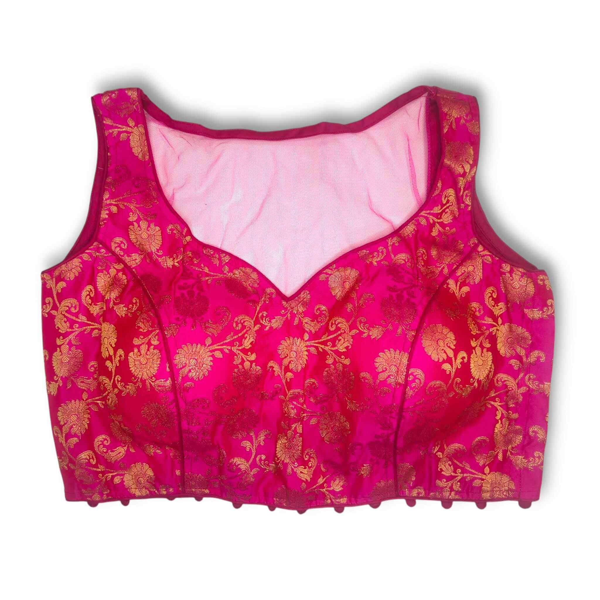 pink banarsi sleeves less princess cut blouse 