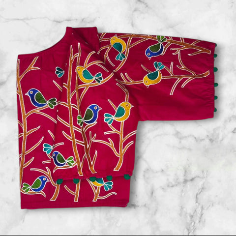 boat neck blouse bird motif sleeves  designs