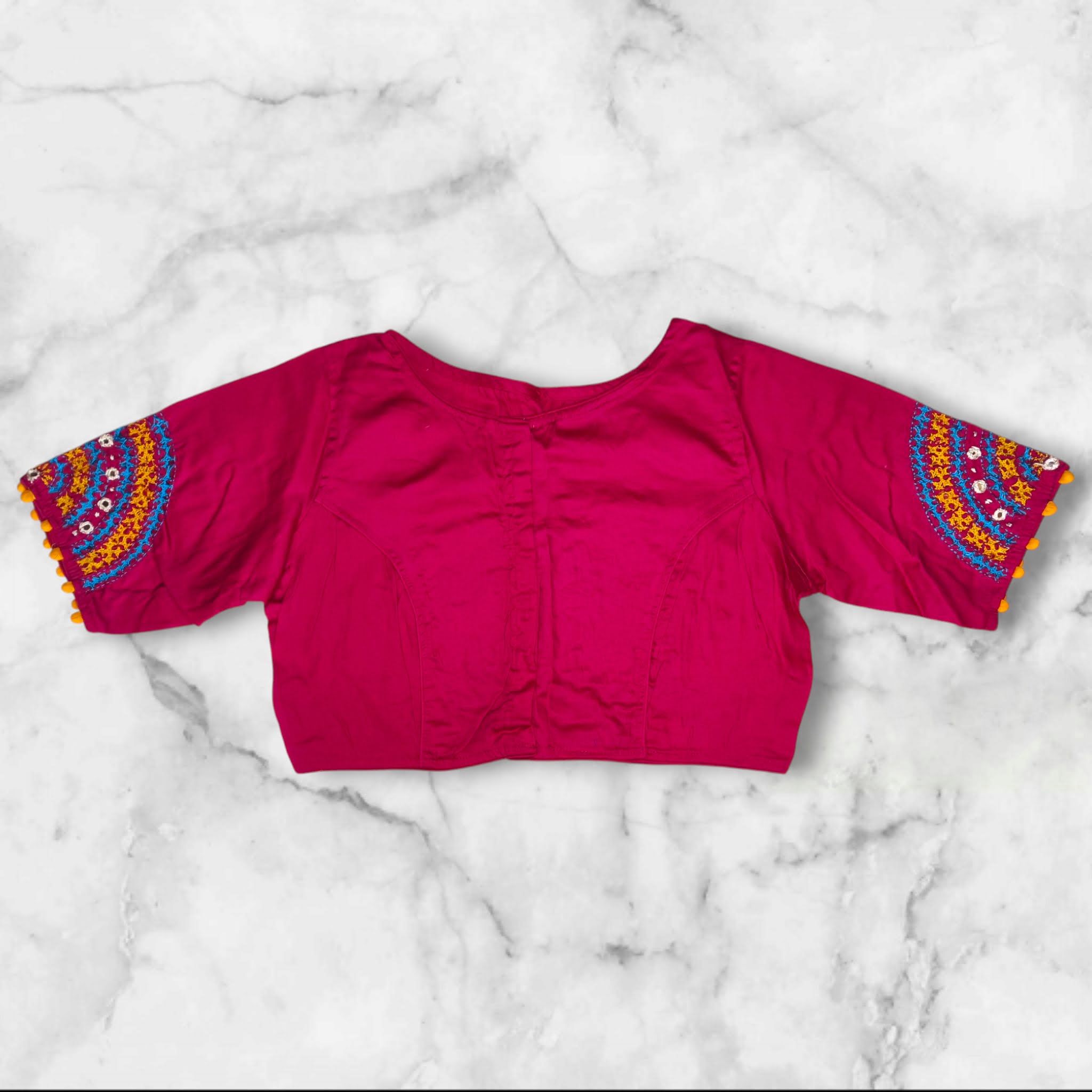 boat neck blouse with potli buttons