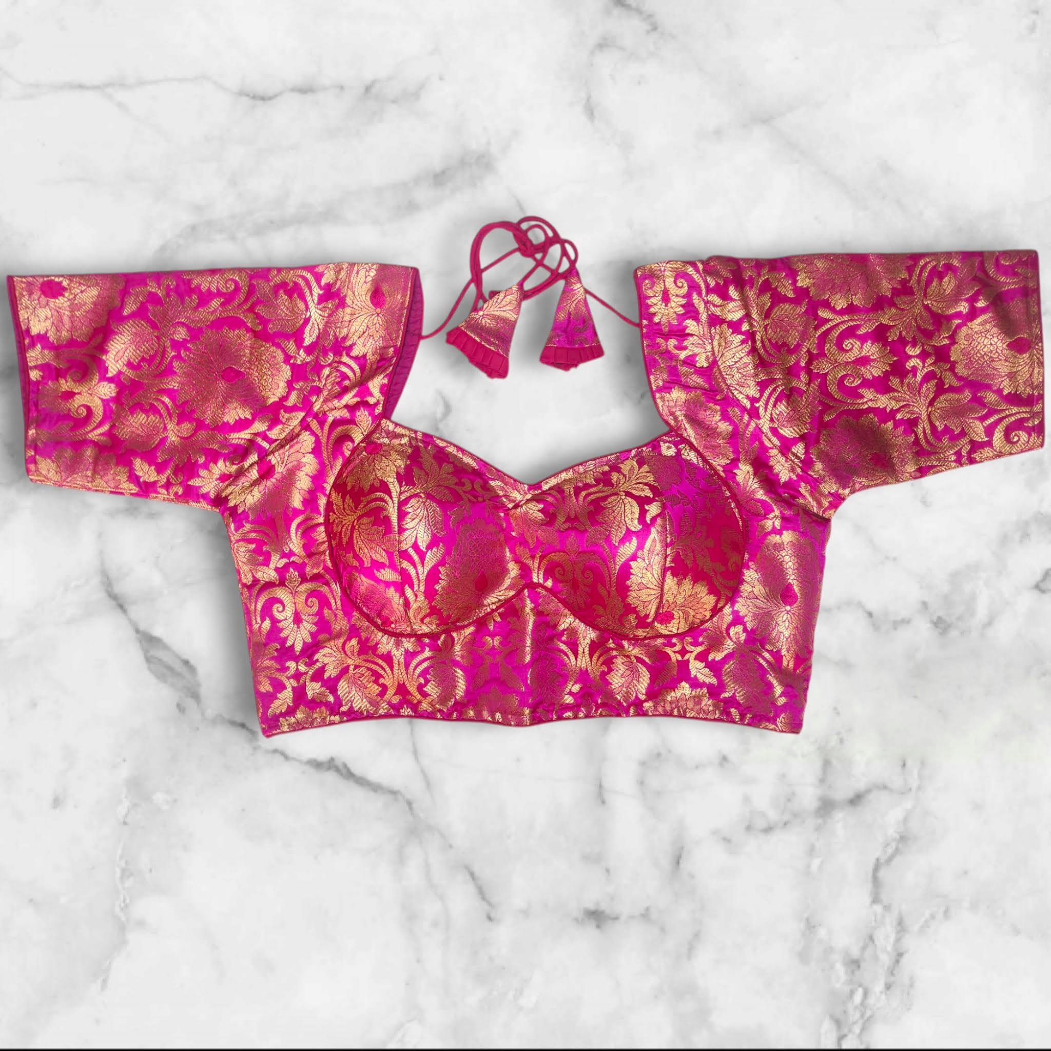 sabyasachi cut pink katan banarasi blouse