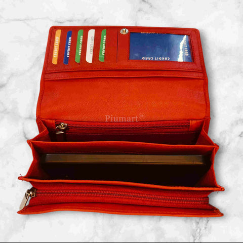 Red Pure Leather Hand Purse