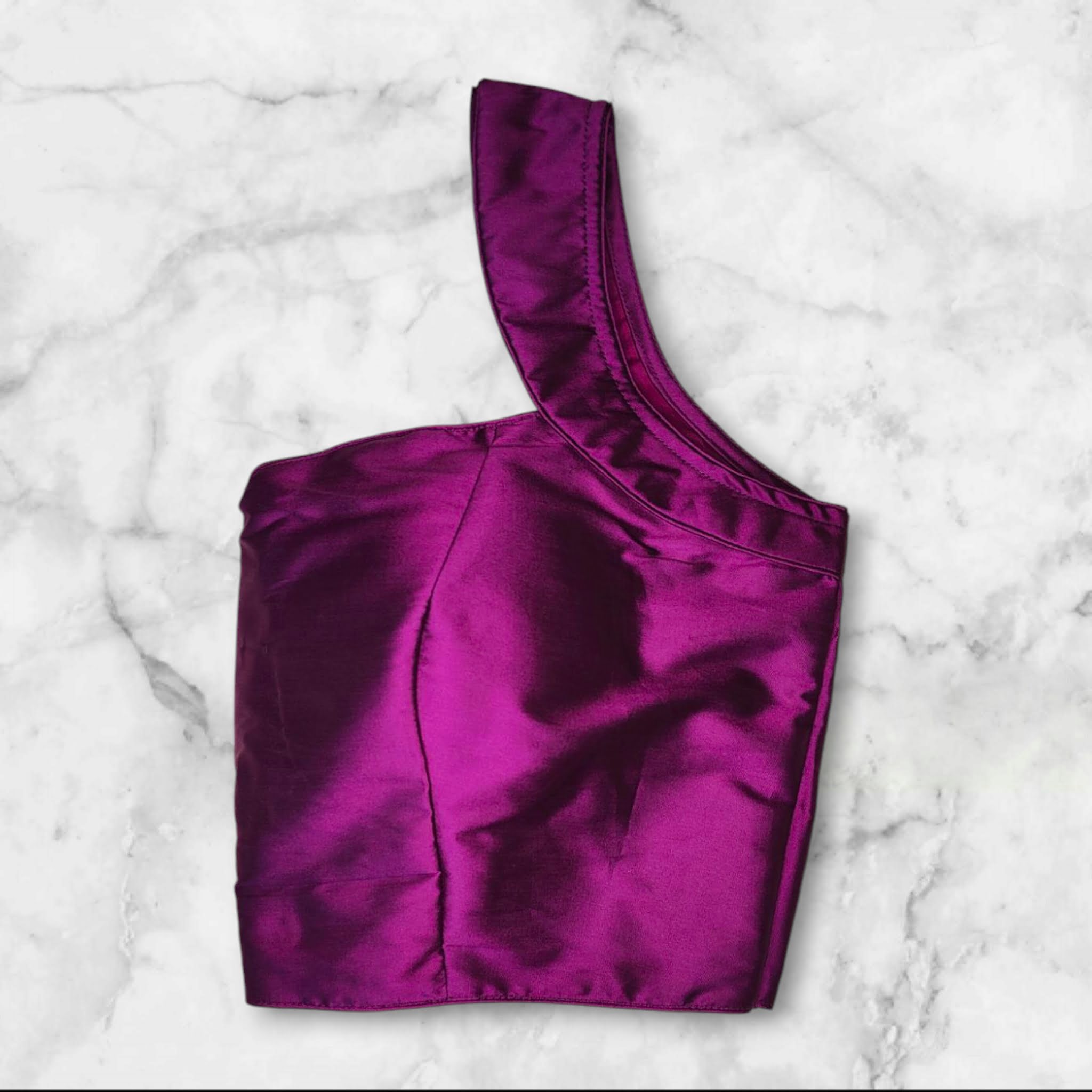 purple color padded blouse sleeves less front view