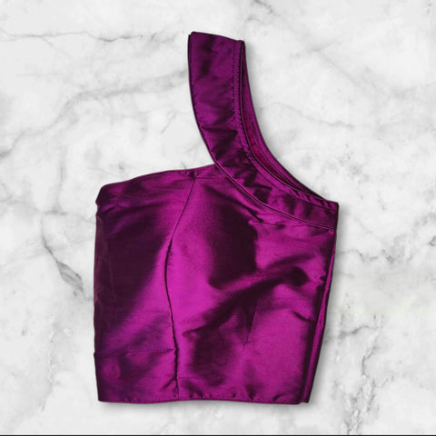 purple color padded blouse sleeves less front view