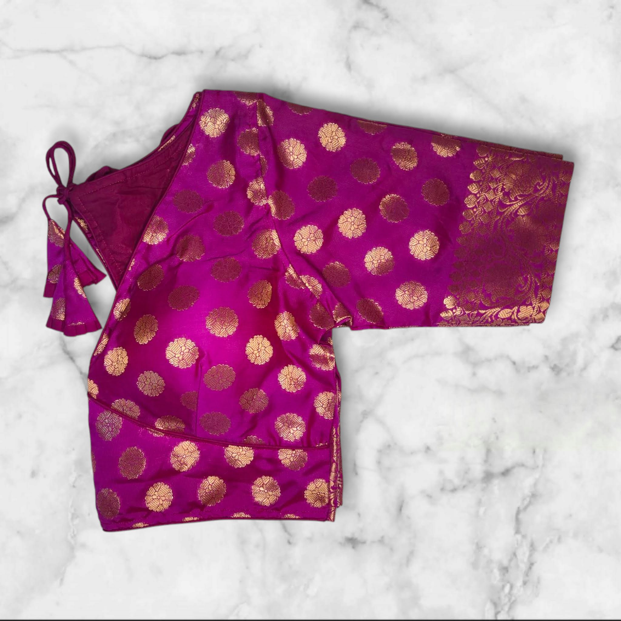 purple colour banarasi padded blouse 