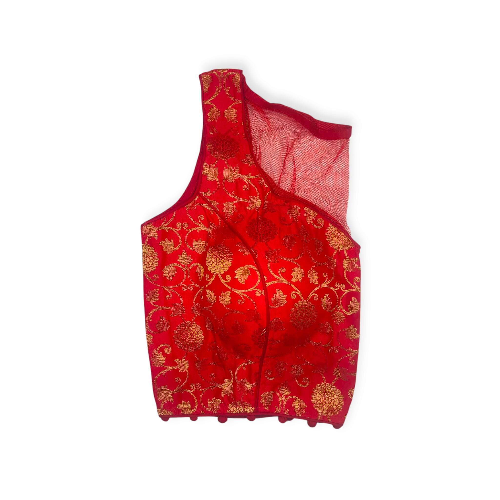red banarasi padded blouse princess cut