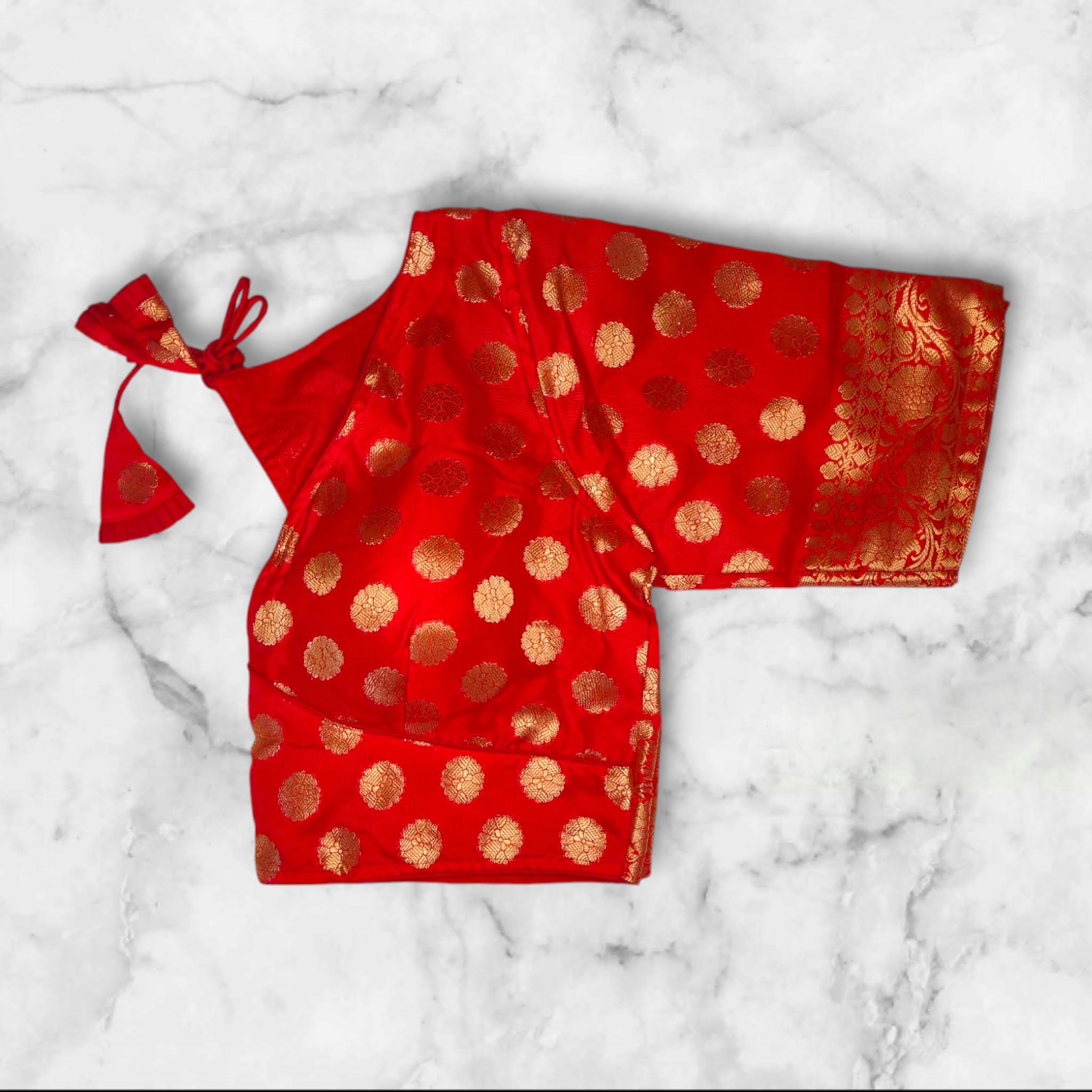 red padded v cut banarasi blouse 