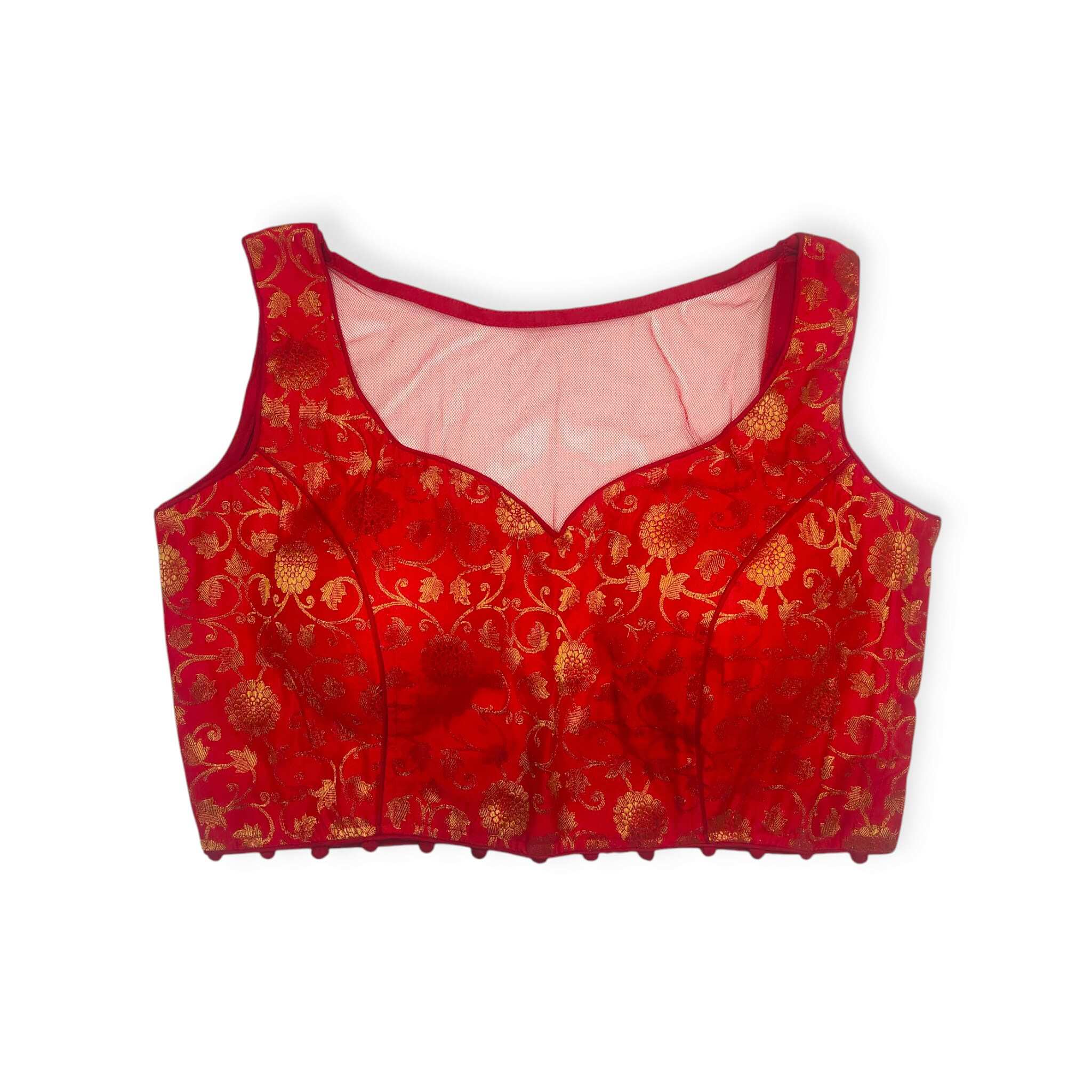 red color sleeves less banarasi  frontdesign