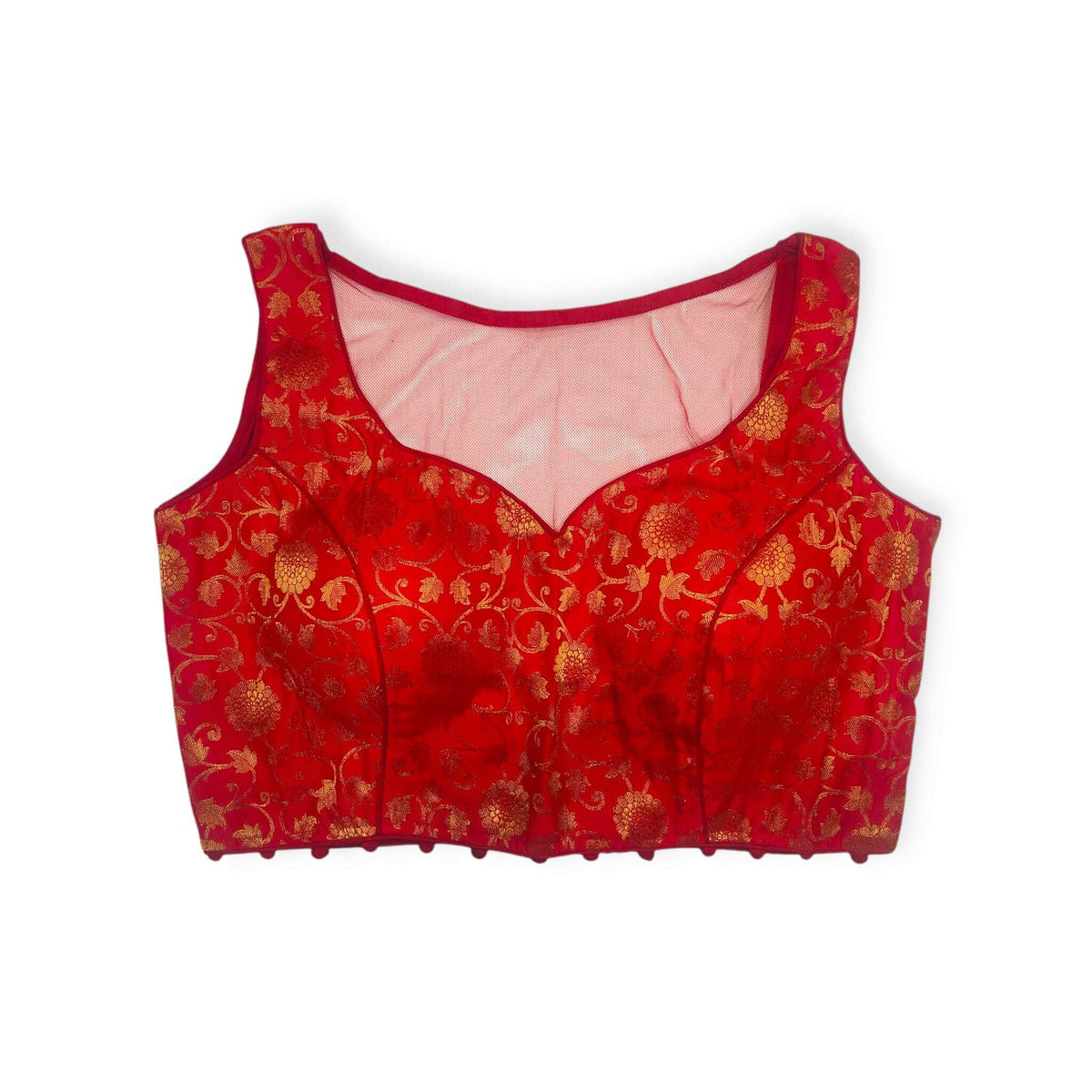 red color sleeves less banarasi  frontdesign