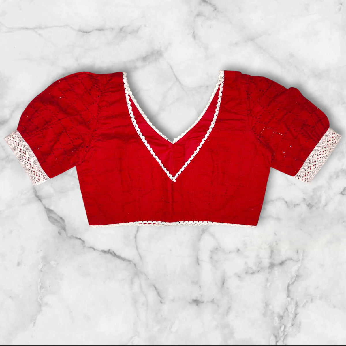 red hakoba blouse lace work