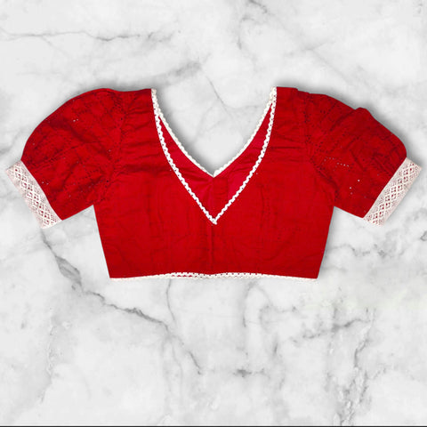 red hakoba blouse lace work