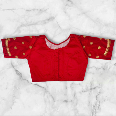 red machine embroidery boatneck blouse