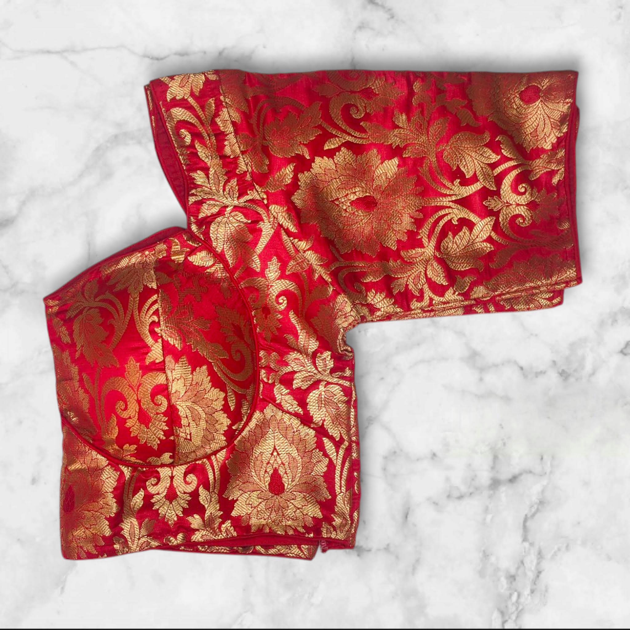 padded katan banarasi blouse red color floral design