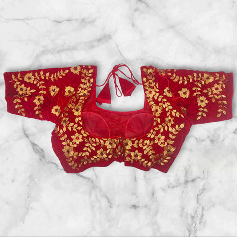 Red Velvet Golden Embroidery Stone Work Blouse