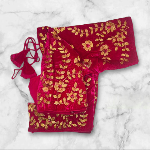 Red Velvet Golden Embroidery Stone Work Blouse