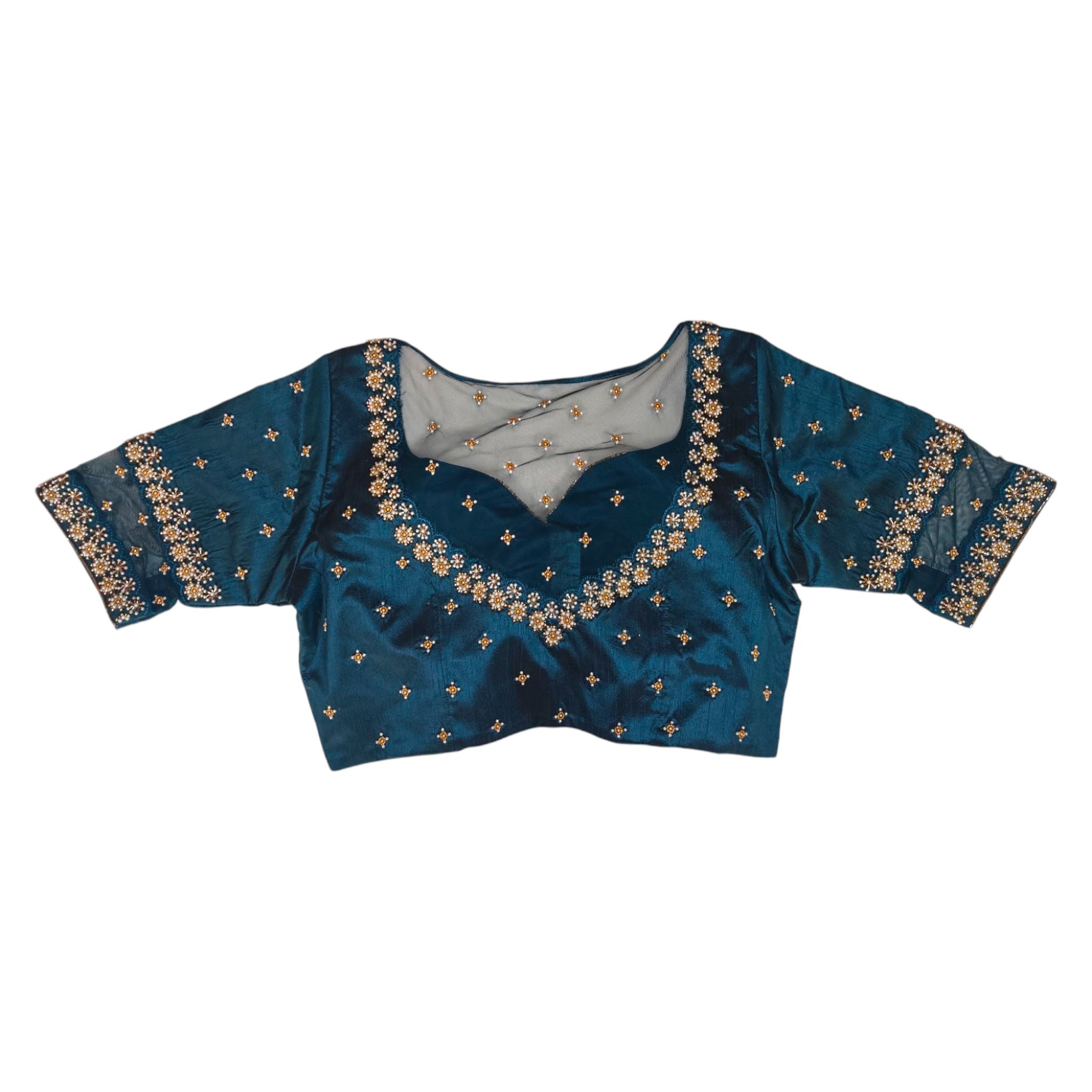 silk and net fusion zardozi work sabyasachi cut all bodywork blouse
