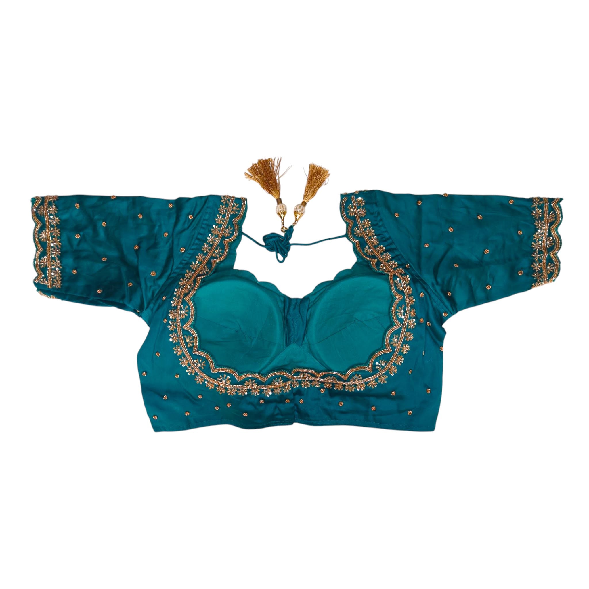 simple cut aari work  blouse back design with lotkan