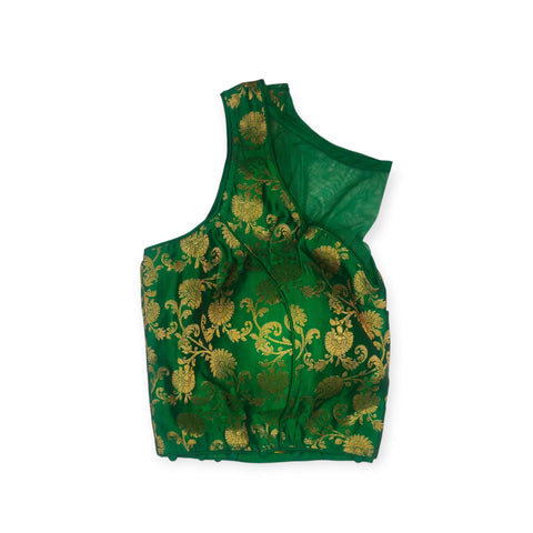 padded sleeve less flower design banarasi blouse