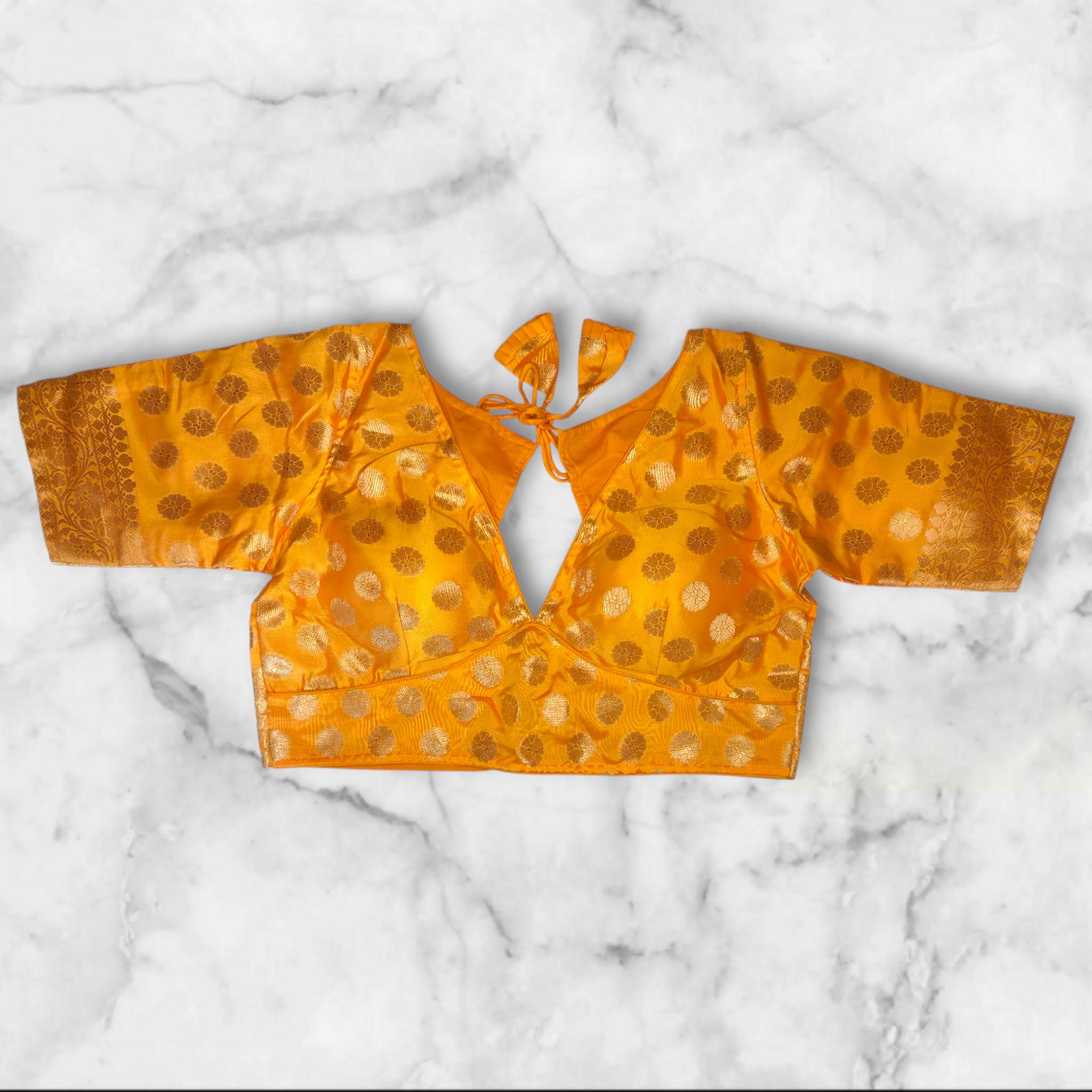 yellow padded banarasi blouse